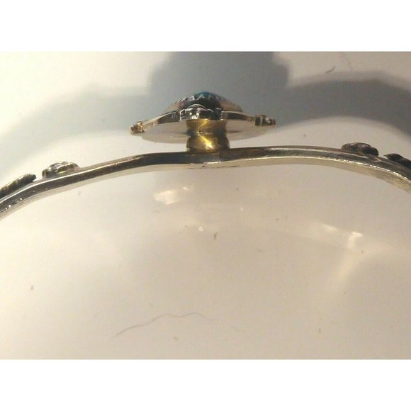Native American Bracelet Sterling Silver Cuff Turquoise Stone Signed E - Picture 6 of 16